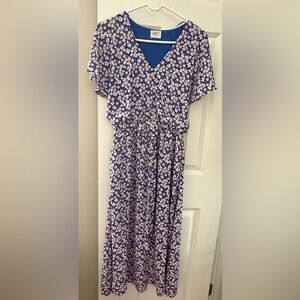 Sienna Sky Blue Floral Dress with Cinched Waist